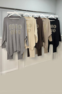 V Neck, High Low, Viscose Knitted, Elasticated Waist, Two Piece Legging Set.