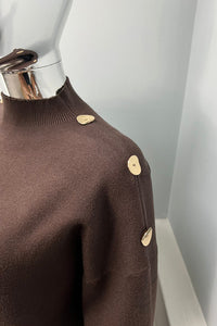 high neck , long-sleeved Co Ords Set with button details on Shoulder