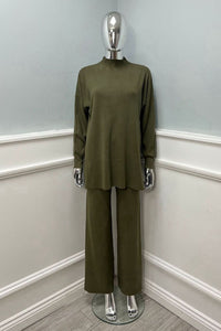 High Neck, Side Split Hem, Elasticated Waist, Viscose & Polymide Knitted, Wide Leg Two Piece Set