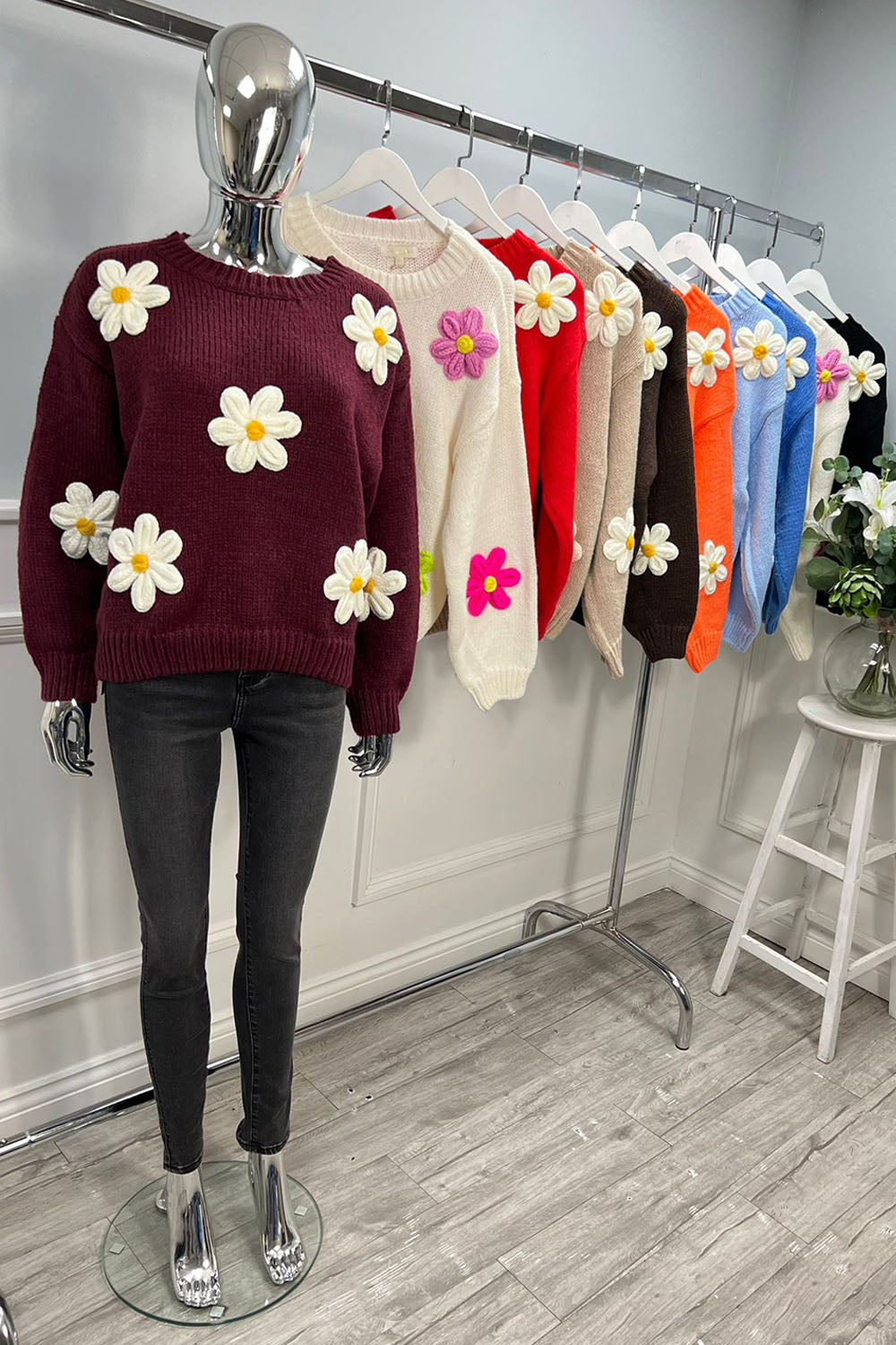 Round Neck, Floral Embroidery Detailed Knitted Jumper.