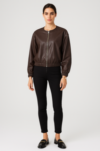 Sleek leather jacket with a minimalist zip-front and tailored ease.