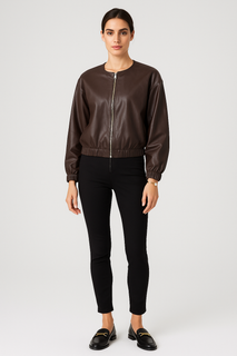 Sleek leather jacket with a minimalist zip-front and tailored ease.