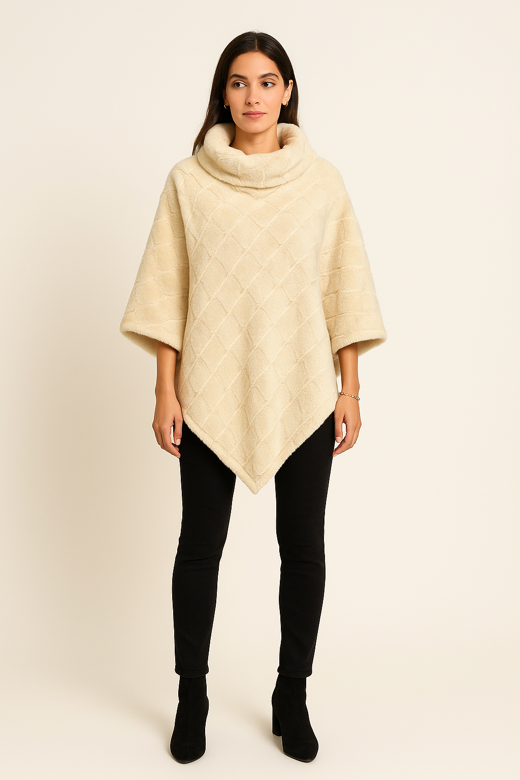 High cowl neck , faux fur cape