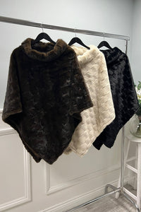 High cowl neck , faux fur cape