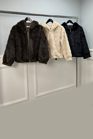 quilted faux fur full zip-up front & elasticated cuffs Jackets