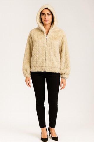 quilted faux fur full zip-up front & elasticated cuffs Jackets