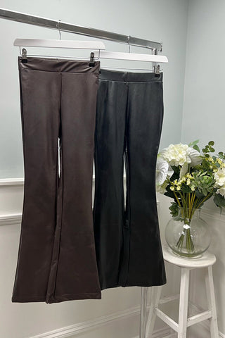 High-Rise Faux Leather Flare Pants