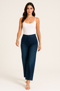 Dark Wash High-Waisted Wide-Leg Jeans