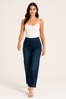 Dark Wash High-Waisted Wide-Leg Jeans