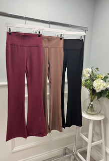 Ribbed Flared Pants — High-waisted ribbed knit pants