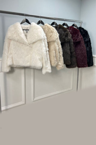 faux fur jackets with a wide lapel collar and cozy fit