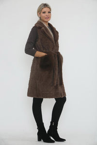 Quilted Faux Fur Belted Vest – Designed with a wide notched collar, self-tie belt.