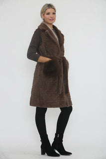 Quilted Faux Fur Belted Vest – Designed with a wide notched collar, self-tie belt.