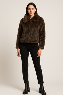 Classic Collar , long Sleeves Faux Fur jacket