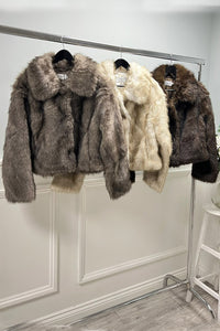 Classic Collar , long Sleeves Faux Fur jacket