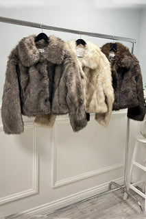 Classic Collar , long Sleeves Faux Fur jacket