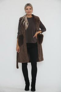 Quilted Faux Fur Belted Vest – Designed with a wide notched collar, self-tie belt.