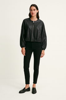 Faux leather zip-up bomber jacket