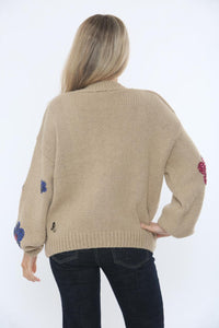 Sequin Floral Detailed, Lana Wool, Cotton & Acrylic Knitted Cardigan