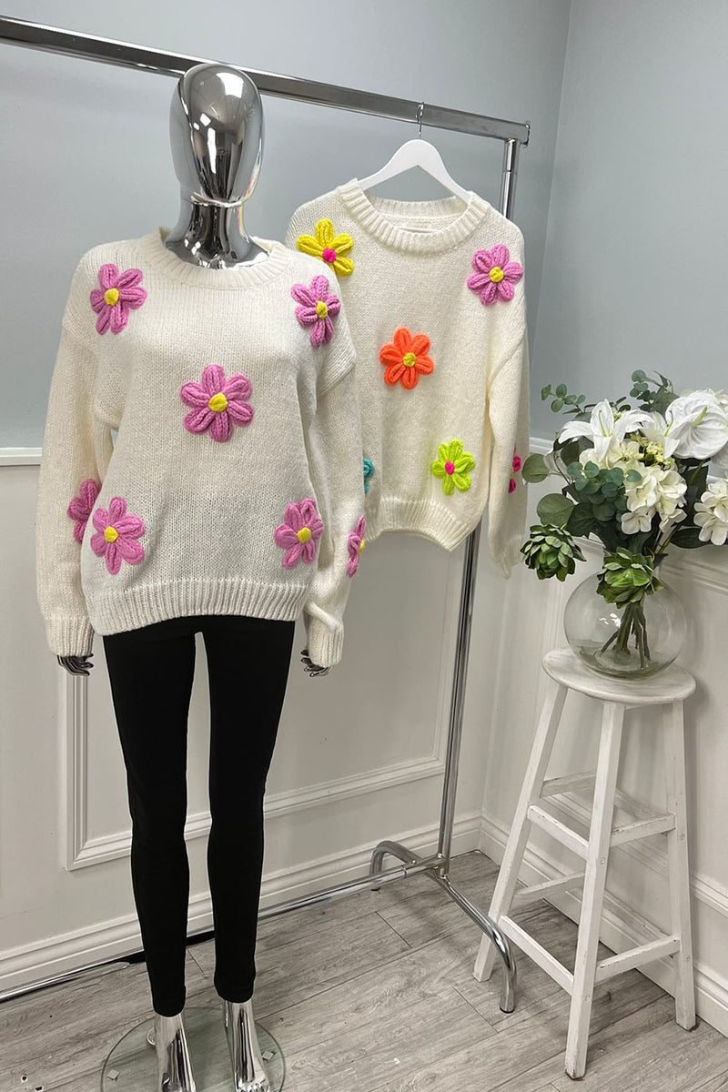 Round Neck, Floral Embroidery Detailed Knitted Jumper.