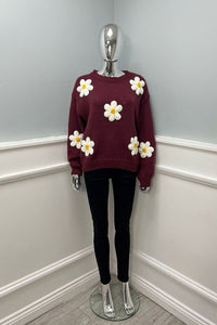 Round Neck, Floral Embroidery Detailed Knitted Jumper.
