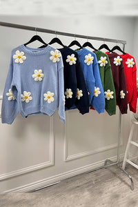 Round Neck, Floral Embroidery Detailed Knitted Jumper.