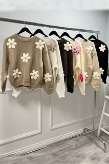 Round Neck, Floral Embroidery Detailed Knitted Jumper.