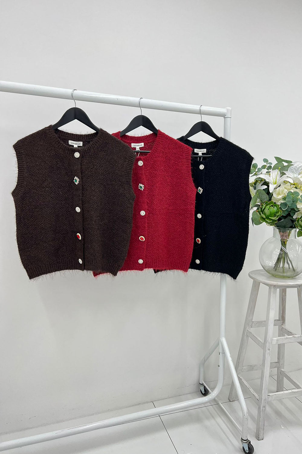Sleeveless Knit Cardigan with Statement Buttons
