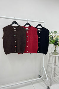 Sleeveless Knit Cardigan with Statement Buttons