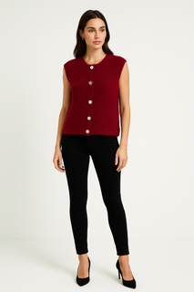 Sleeveless Knit Cardigan with Statement Buttons