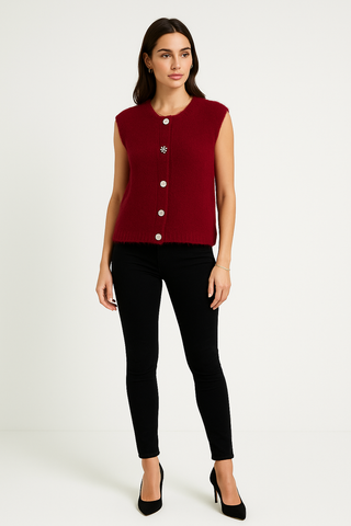 Sleeveless Knit Cardigan with Statement Buttons