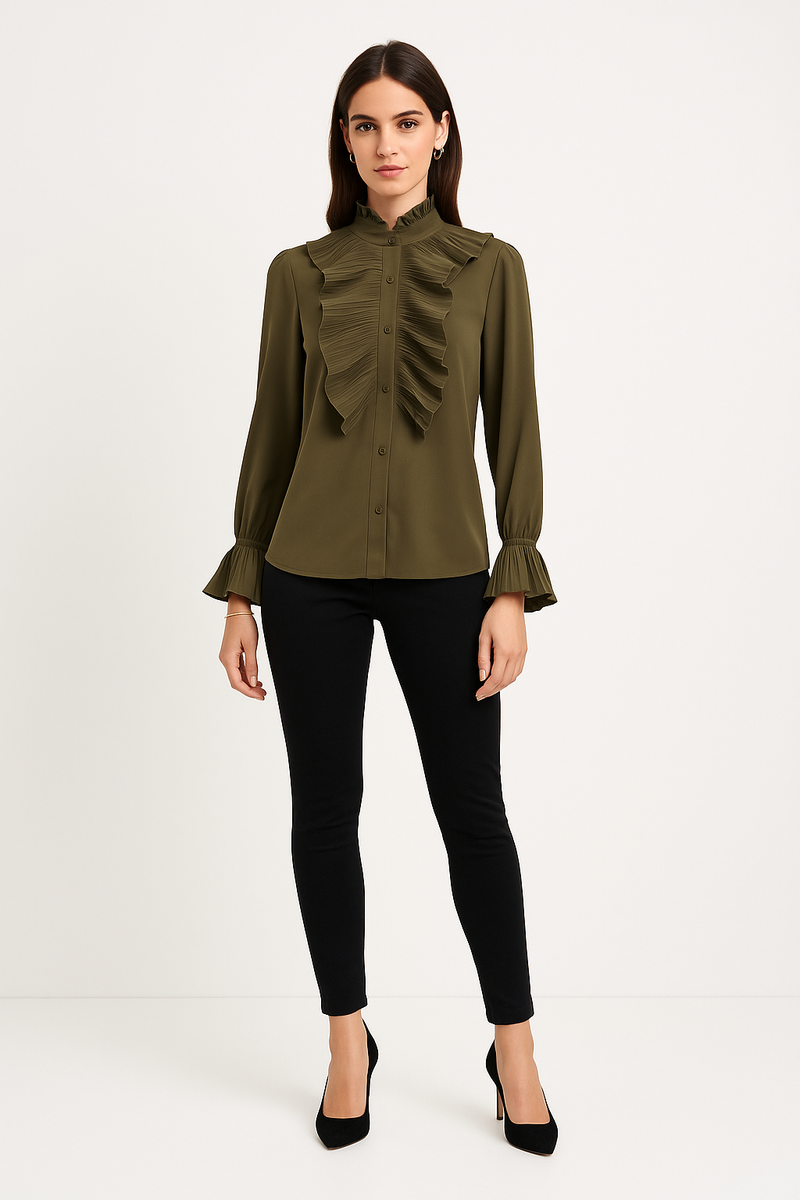 Olive Ruffle Blouse