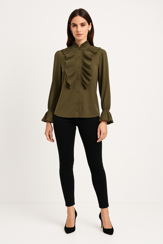 Olive Ruffle Blouse