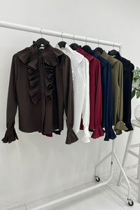 High-Neck Ruffle Detail Blouse