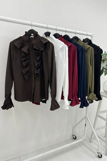 High-Neck Ruffle Detail Blouse