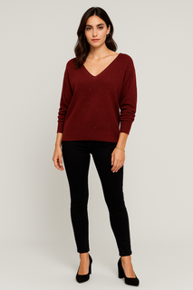 V Neck Long Sleeves Shimmer jumper with ribbed cuffs
