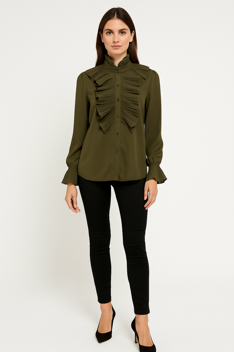 High-Neck Ruffle Detail Blouse