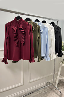 Olive Ruffle Blouse