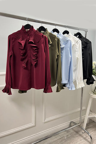 Olive Ruffle Blouse