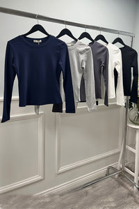 Crew Neck Long sleeves, fleece lined top with fitted silhouette