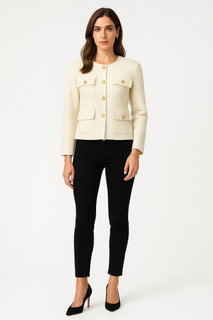 Round Neck textured button-front knit cardigans