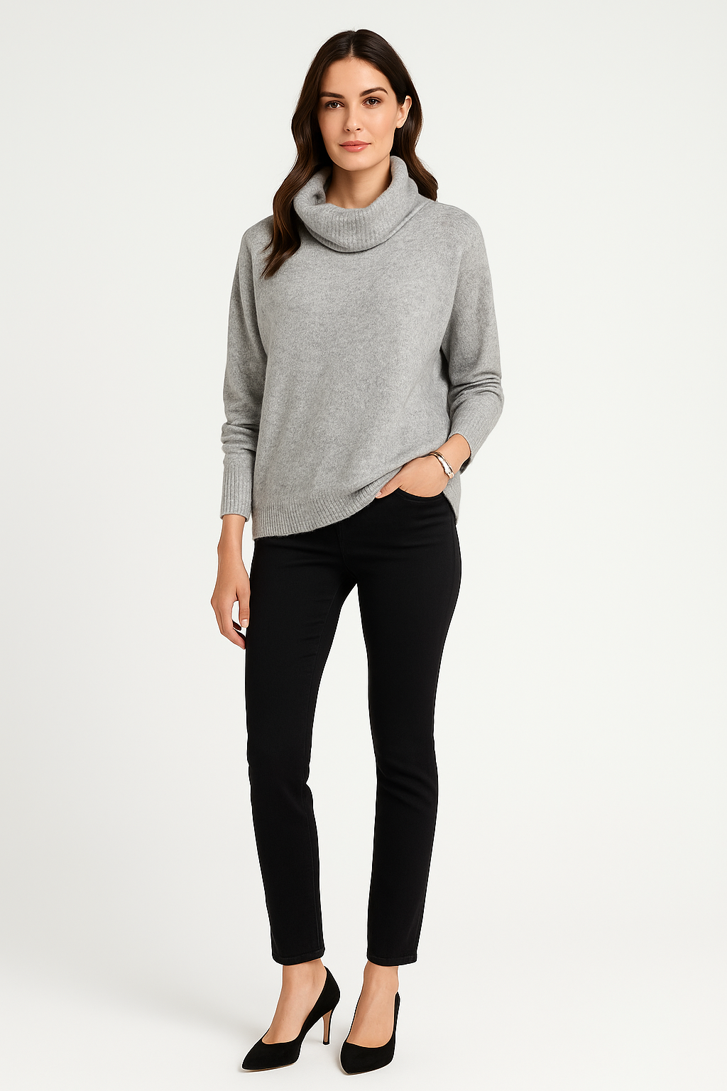 Cowl-neck sweater - cozy rolled neckline and ribbed cuffs