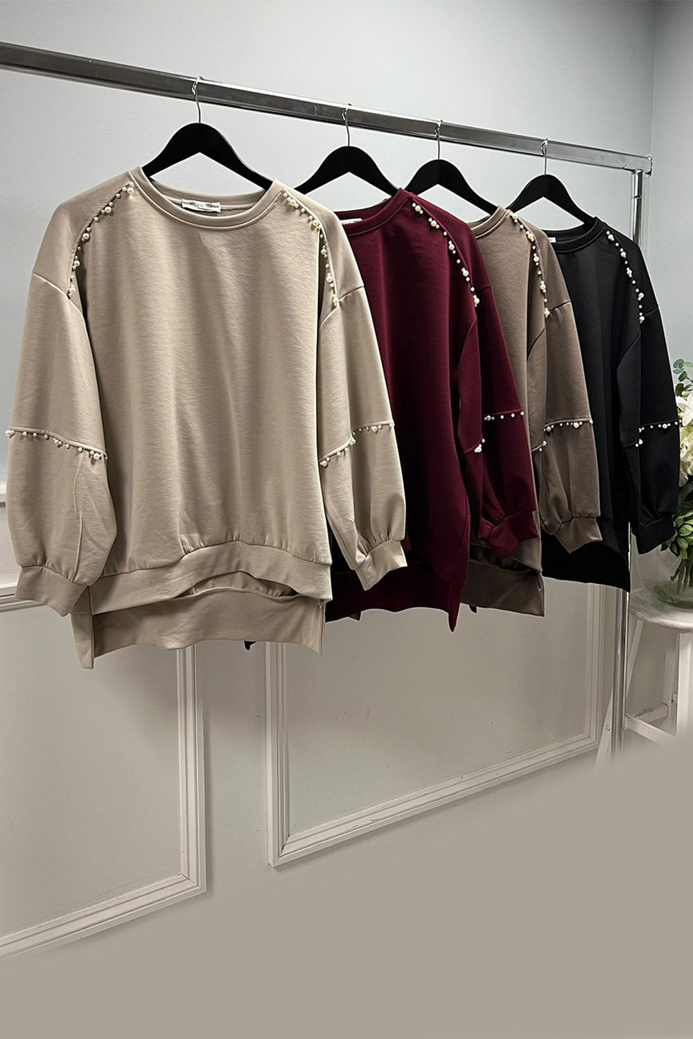 Pearl-Trim Soft Fleece Sweatshirt