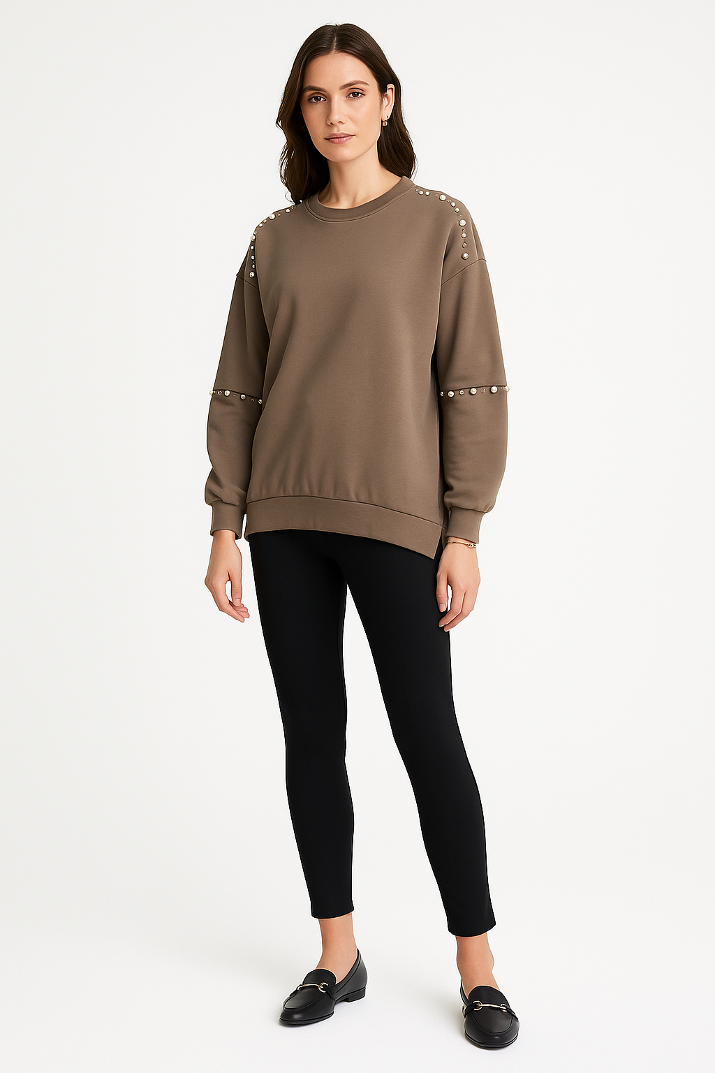Pearl-Trim Soft Fleece Sweatshirt