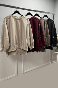 Pearl-Trim Soft Fleece Sweatshirt