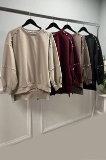 Pearl-Trim Soft Fleece Sweatshirt
