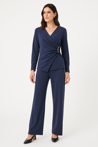 Navy Co-ord Set – Wrap Top with Wide-Leg Pants