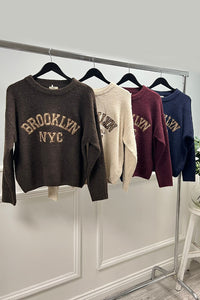 Brooklyn NYC” fuzzy knit sweater