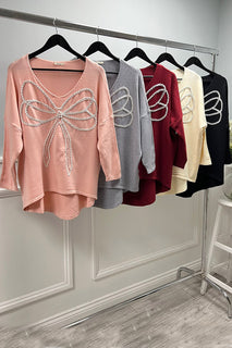 Pearl-Bow Soft Knit Jumper