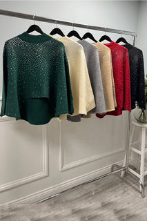 Embellished Soft-Knit Mock Neck Jumper